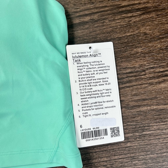 *SOLD* NWT Lululemon Wild Mint Align Tank SZ 6 - Picture 2 of 3